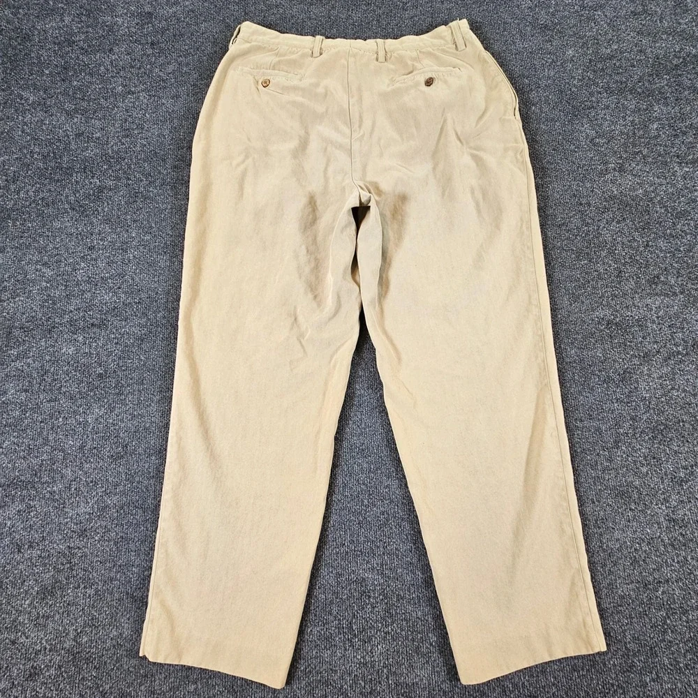 Tommy Bahama Pleated Trousers Mens 38 Tan 100% Silk Relaxed Straight Leg Pants